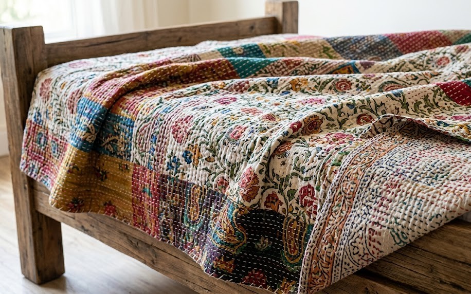 Kantha Stitched Cotton Quilt