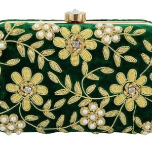Embroidered Velvet Festive Bridal Clutch Purse