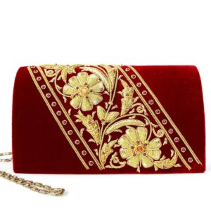 Embroidered Velvet Festive Bridal Clutch Purse