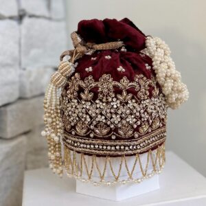 Embroidered Velvet Festive Bridal Clutch Purse