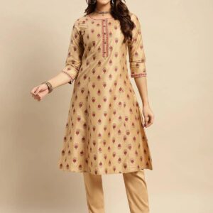 Traditional Gold Printed Kurti Dress