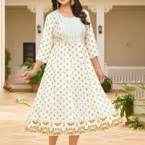 Traditional Gold Printed Kurti Dress