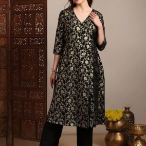 Traditional Gold Printed Kurti Dress