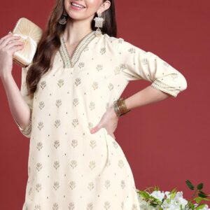 Traditional Gold Printed Kurti Dress