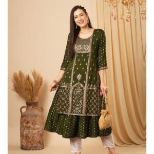 Traditional Gold Printed Kurti Dress