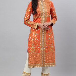 Traditional Gold Printed Kurti Dress