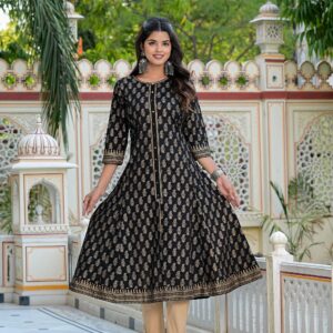 Traditional Gold Printed Kurti Dress