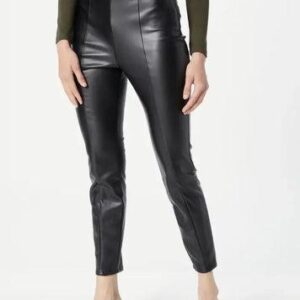 Faux Leather High-Waist Slim Leg Pants