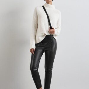 Faux Leather High-Waist Slim Leg Pants
