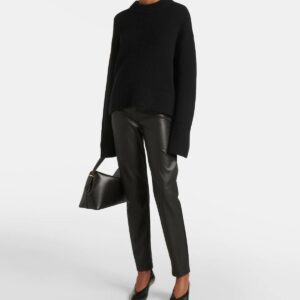 Faux Leather High-Waist Slim Leg Pants