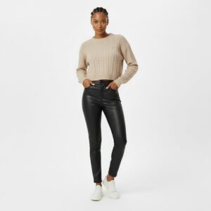 Faux Leather High-Waist Slim Leg Pants