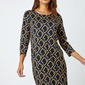 Geometric Print Casual Shift Dress