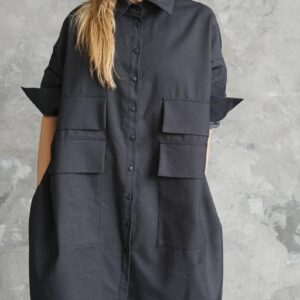 Double Pocket Casual Shirt Dress