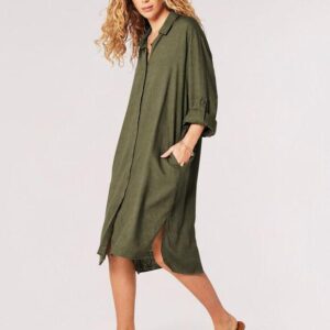 Double Pocket Casual Shirt Dress