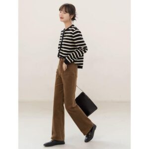 Corduroy High-Waist Straight Pants