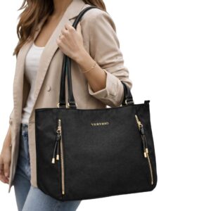 Structured Multi-Zip Office Shoulder Tote Bag