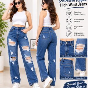 Distressed Ripped High-Waist Jeans